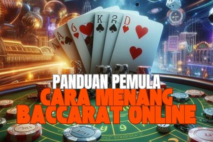 Sebuah meja permainan baccarat online live yang elegan dengan kartu yang terbuka untuk posisi Player dan Banker, dipandu oleh seorang dealer.